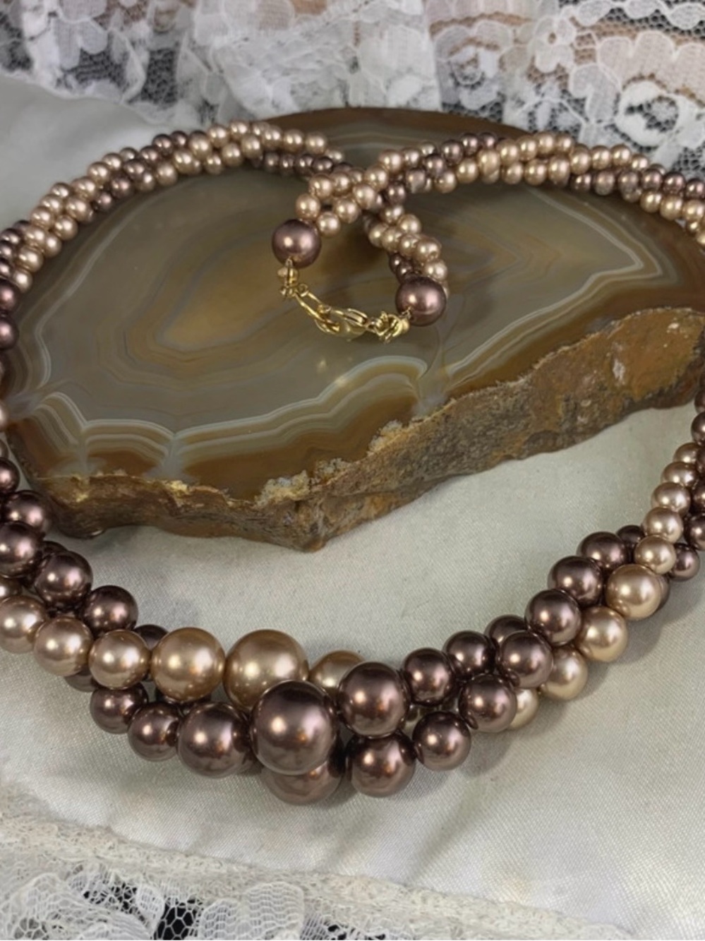Roaman's Brown and Champagne Multi-Strand Faux Pearl Necklace